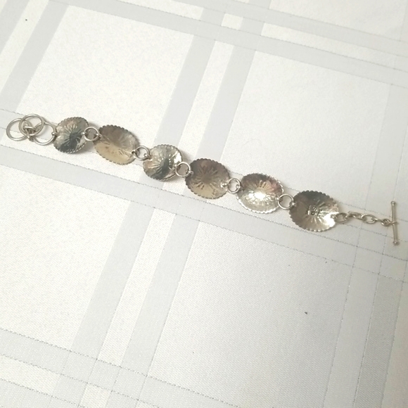 TURQUOISE & 925 STERLING SILVER CONCHO BRACELET, 7"- 8.5" EUC J#59 - Picture 4 of 7